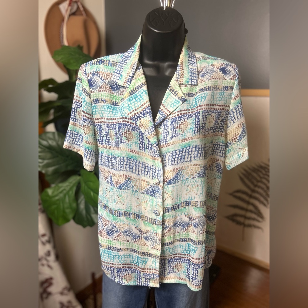 Ek Designs Patterned Button Down Blouse Vintage - image 3